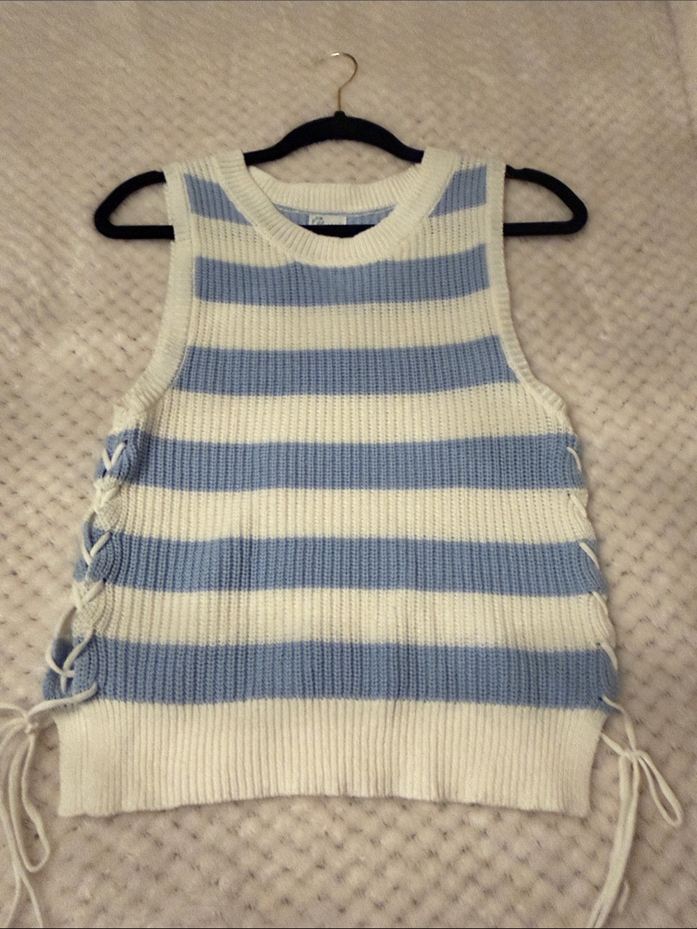 Francesca's Collections Blue & Cream Striped Lace-Up Knit Tank